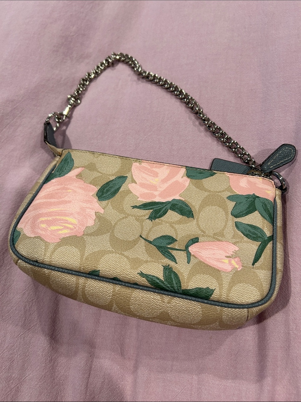 Coach Signature Canvas Clutch Bag with Pink Floral Print - Picture 2 of 3